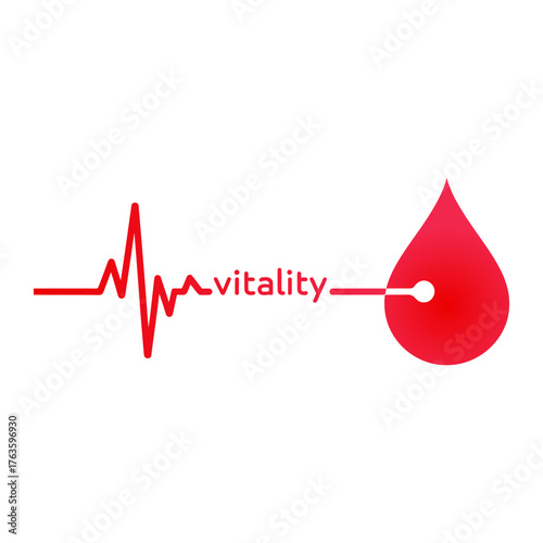 red pulse line typography, droplet symbol, vitality wellness theme, healthcare lifestyle banner, modern minimal design, clean vector artwork