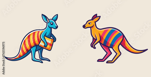 Trendy Elegant sharp laid back kangaroo with plaid pattern logo vector art design illustration
