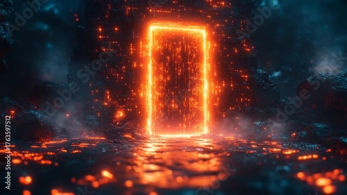 Fiery portal glowing amidst a mystical landscape