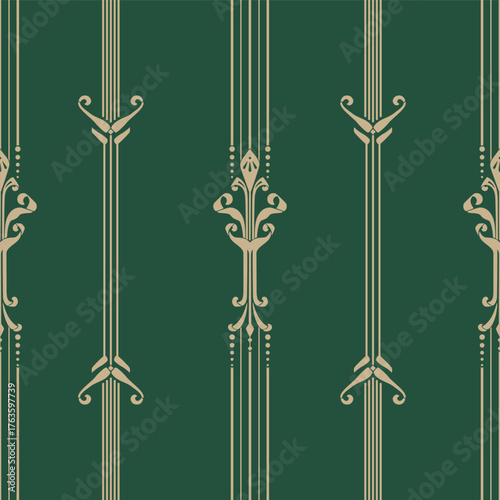 Damask art nouveau seamless pattern element. Vintage classical old fashioned damask ornament, seamless texture for wallpapers, textile.
