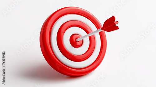 3D icon of a red and white target with an arrow, on a white background
