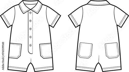 Technical Fashion Flat Sketch of a V-Neck Sports Bra and Biker Shorts Set, Criss-Cross Back Straps, Women's Activewear and Fitness Apparel Vector.