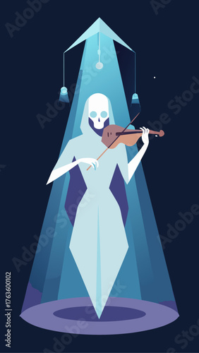 Grim reaper playing violin under spotlight