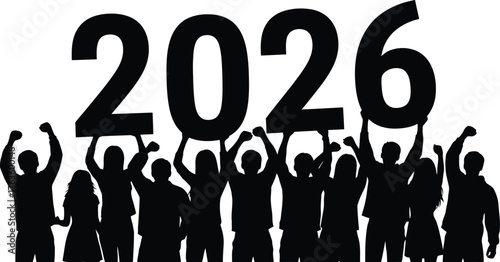 New Year 2026 Crowd Celebration Silhouette