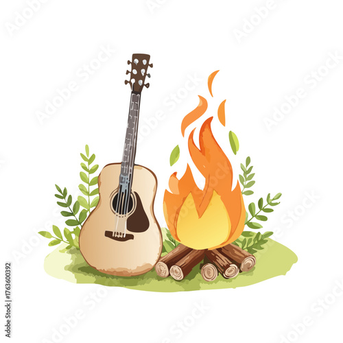 Campfire Guitar Watercolor