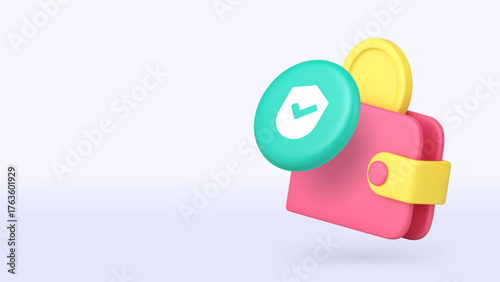 Savings budget money salary financial wallet secure 3d icon banner copy space vector illustration. Finance investment asset debt commercial planning funds management income profit prosperity protect