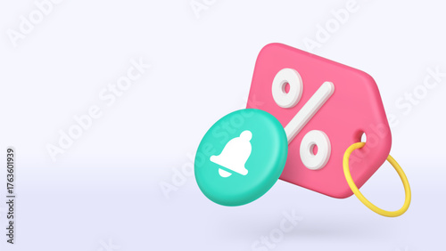 Sale discount shopping special offer notification 3d icon banner copy space vector illustration. Shop store market supermarket boutique price off cost reduction retail promo percentage tag