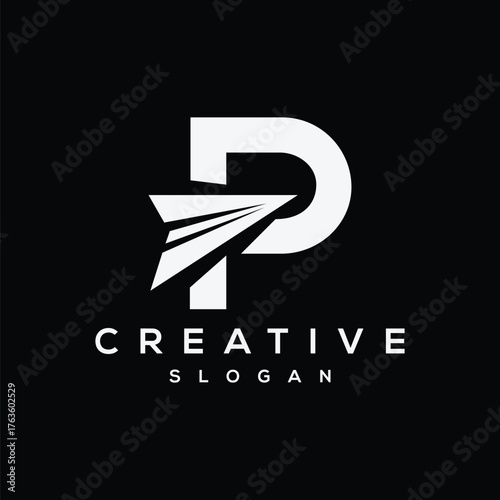 Modern Letter P Logo with Paper Airplane Icon on Black Background