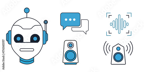 AI Voice Assistant and Chatbot Communication Icons
