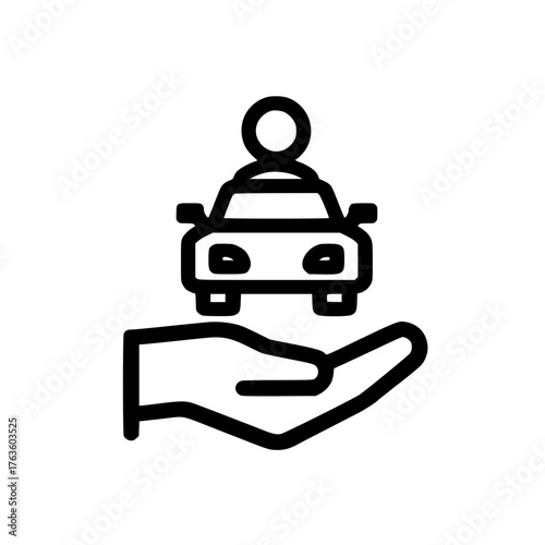 Driver Driving a Car Icon on Human Palm Representing Transport Service and Mobility
