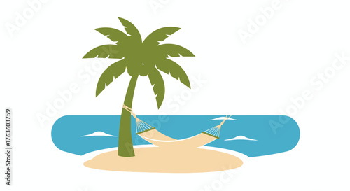 Tropical Getaway Beach Hammock Palm Tree Vector Illustration