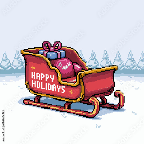 Festive fireplace with hanging stockings, pixel cozy hearth, holiday home warmth, seasonal interior backdrop, traditional winter illustration