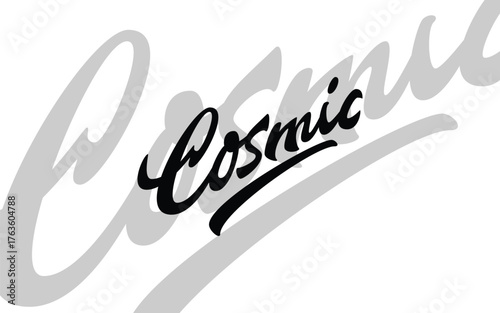 Bold hand-lettered word “Cosmic” in retro psychedelic style with dynamic 3D shadow. Perfect for streetwear, poster, and branding design. Editable EPS10 vector file