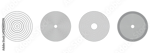  Set of circle with halftone line elements, sound wave. Round sound wave frames. Black concentric circles set. Music equalizer and sound wave.  