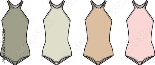 Four Stylish Halter Neck Swimsuits in Diverse Earthy Tones for Summer Fashion