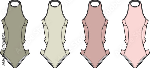 Swimsuit Designs A Set of Four Different Colored Swimsuits with Various Shades of the Same Design