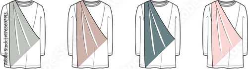 Graphic Design Set Tunic Variations with Elegant Triangle Sash in Varied Colors
