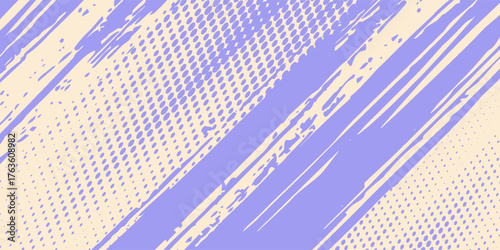 Top grainy purple brush stroke with spray texture. Swirl or squiggle shaped bold brush stroke, thick wavy lines with rough grunge texture. Retro grainy vector