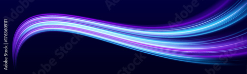 A storm of glowing purple and blue lines flows through digital space, sparkling with energy. The pattern conveys fast-paced innovation. Perfect for a tech-driven design.