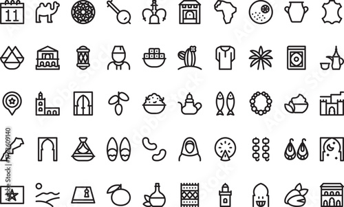 Morocco and moroccan culture icons High-Quality Vector Icons Collection with Editable Stroke. Ideal for Professional and Creative Projects