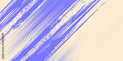 Top grainy purple brush stroke with spray texture. Swirl or squiggle shaped bold brush stroke, thick wavy lines with rough grunge texture. Retro grainy vector