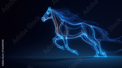 Futuristic Blue Polygonal Horse Made of Light Lines for 2026 Year of the Fire Horse and Technology Design