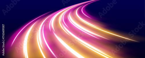 Metallic rose gold curves sweep across a soft gradient background, forming a sleek abstract composition. The lighting creates depth and elegance. Perfect for upscale projects.