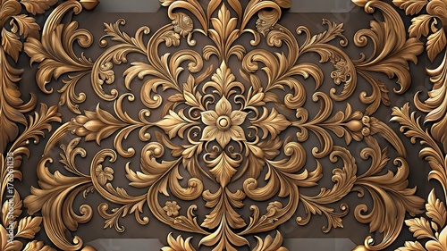 European Western Baroque Flourish Pattern in Gold and Bronze – ornate acanthus scrollwork, rococo luxury decorative background, classical seamless ornamental design illustration