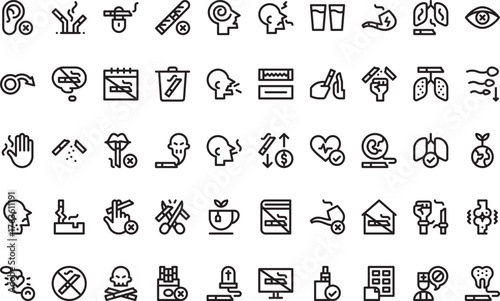 Quit smoking and health icons High-Quality Vector Icons Collection with Editable Stroke. Ideal for Professional and Creative Projects