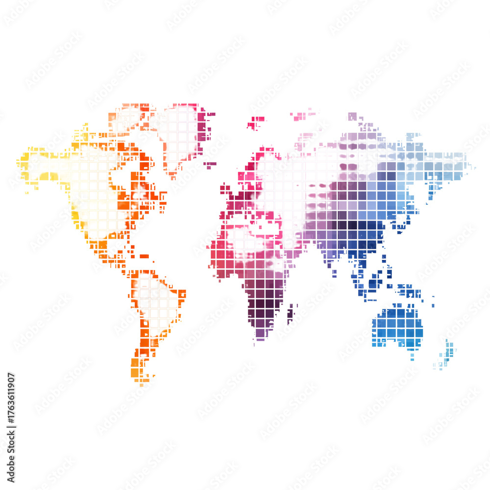 Fototapeta premium Abstract world map grid texture with colorful data visualization global connections concept isolated on transparent background