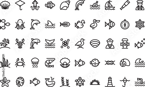 Sea life icons High-Quality Vector Icons Collection with Editable Stroke. Ideal for Professional and Creative Projects