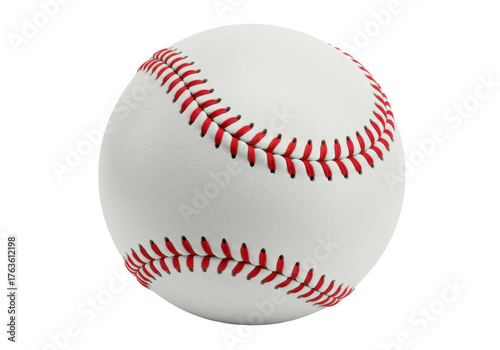 Fototapeta Naklejka Na Ścianę i Meble -  Detailed baseball with red stitching isolated on transparent background, sport equipment for baseball games and athletic training