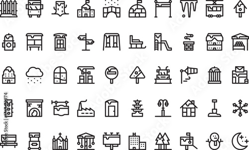 Winter town and holidays icons High-Quality Vector Icons Collection with Editable Stroke. Ideal for Professional and Creative Projects