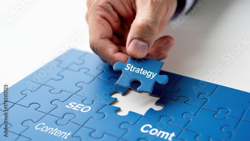 Business Strategy Puzzle Piece Placement SEO Content Marketing Success Planning Goal Achievement Digital Marketing Solution Teamwork Collaboration Project Management Decision Making Innovation