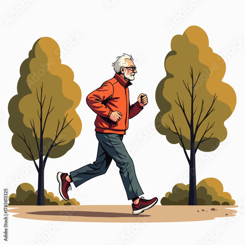 Senior man jogging in park, active elderly person exercising