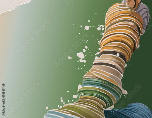 Abstract illustration of a leg wrapped in bandages on a green background