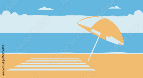 Minimalist Beach Scene with Umbrella and Sandy Design