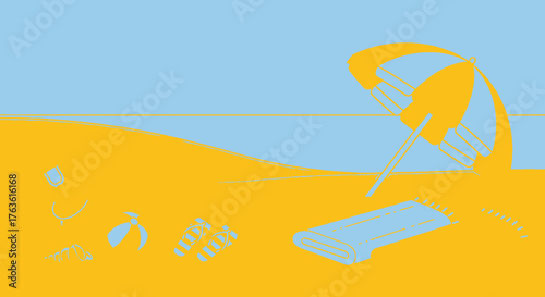 Summer Seaside Escape: Vacation Beach Scene with Umbrella and Accessories Art