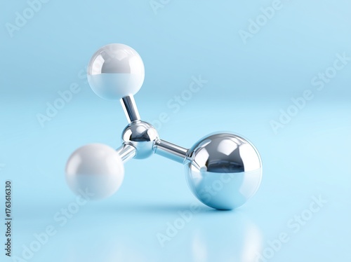 Silver and white abstract molecule on a blue background,