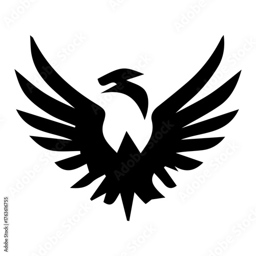 Fierce Eagle or Falcon Mascot with Wings Fully Spread in Flight Silhouette