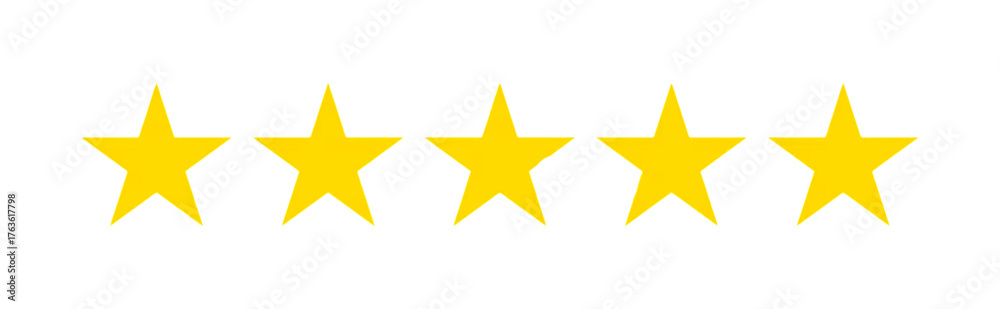 Fototapeta premium Full Five Yellow Stars Rating on a Transparent Backdrop for Excellent Customer Feedback