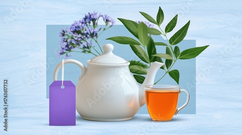 Tranquil Tea Setting with Fresh Botanicals