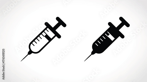 A simple black and white illustration of two medical syringe icons.  