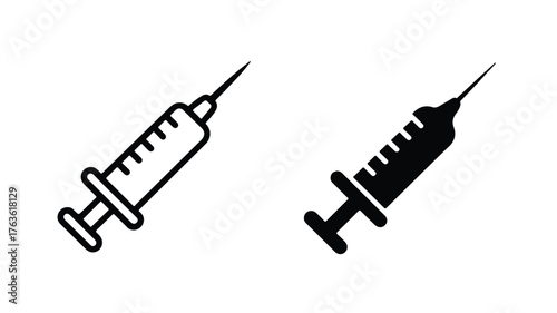 A simple black and white illustration of two medical syringe icons.  