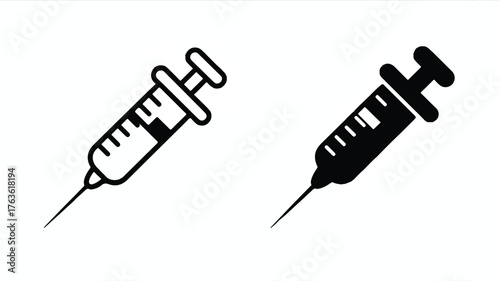 A simple black and white illustration of two medical syringe icons. 