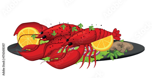 Realistic cooked boiled crayfish with lemon white background - Vector illustration