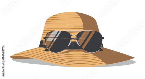 Summer Vacation Accessories Hat and Sunglasses Ready for the Beach