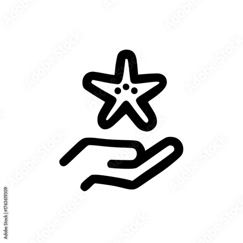 Starfish Icon Resting on Human Palm in Flat Vector Style for Marine Life and Nature Concepts