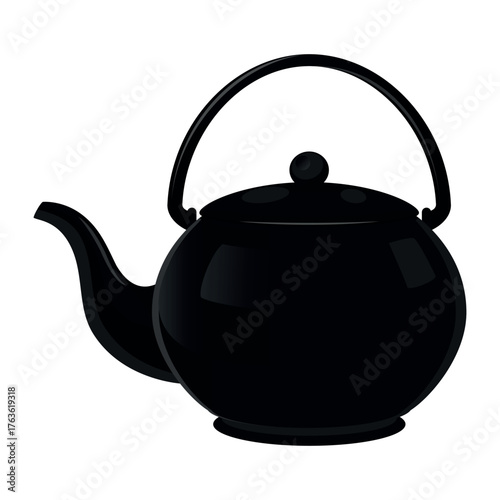 Realistic black teapot on white background - Vector illustration