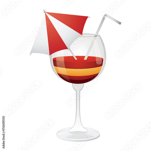 Realistic glass with colorful cocktail with umbrella on white background - Vector illustration